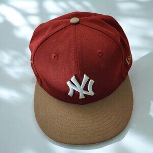 New Era 59FIFTY NY Yankees Fitted Hat 7 1/2 Maroon Tan World Series